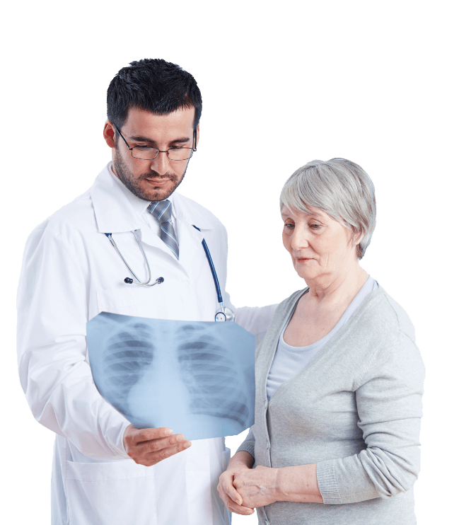 Doctor showing photo to senior woman