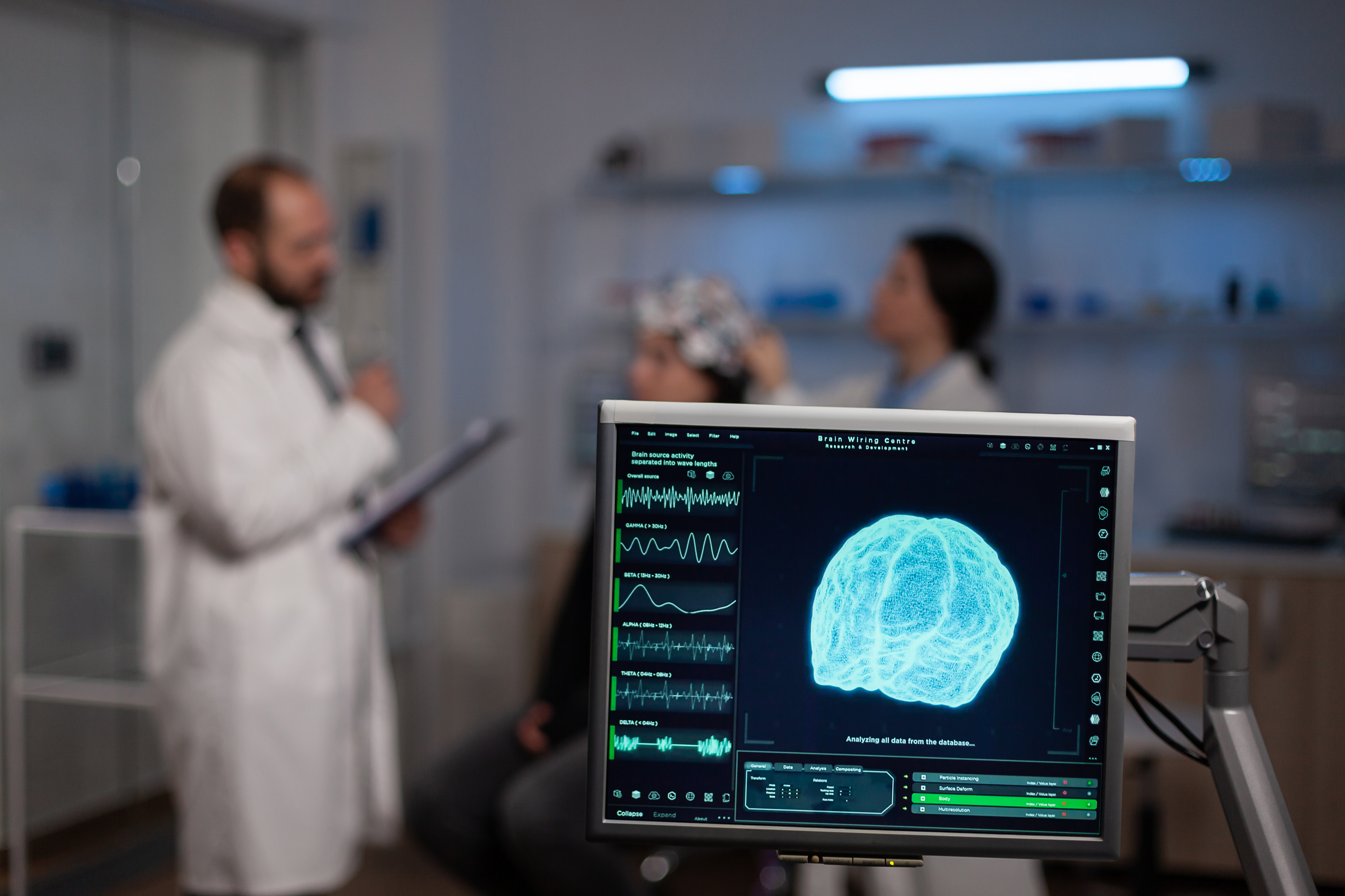 neuroscience-doctor-holding-clipboard-showing-treatment-against-brain-disease-patient-with-eeg-headset-woman-sitting-neurological-scientific-laboratory-treating-nervous-system-dysfunctions